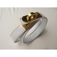 Hermes Rivale Double Wrap White Bracelet With Gold